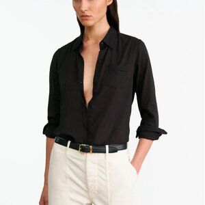 Nili Lotan NL Shirt Black Button Down Cotton Sz Medium